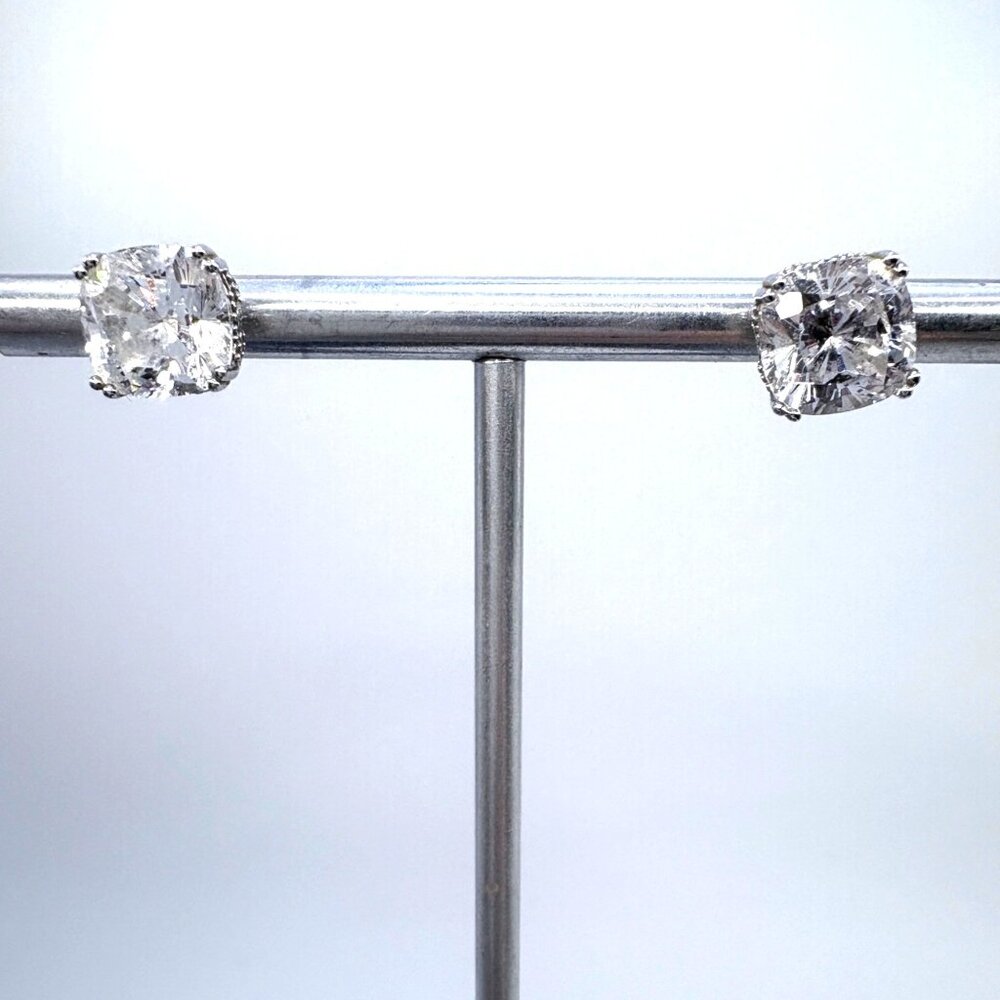 VTG Sterling Silver 925 Cubic Zirconia Prong Set Stud Earrings One Size